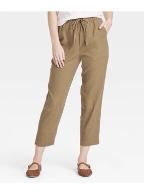 universal thread brown linen blend straight leg crop pant xl